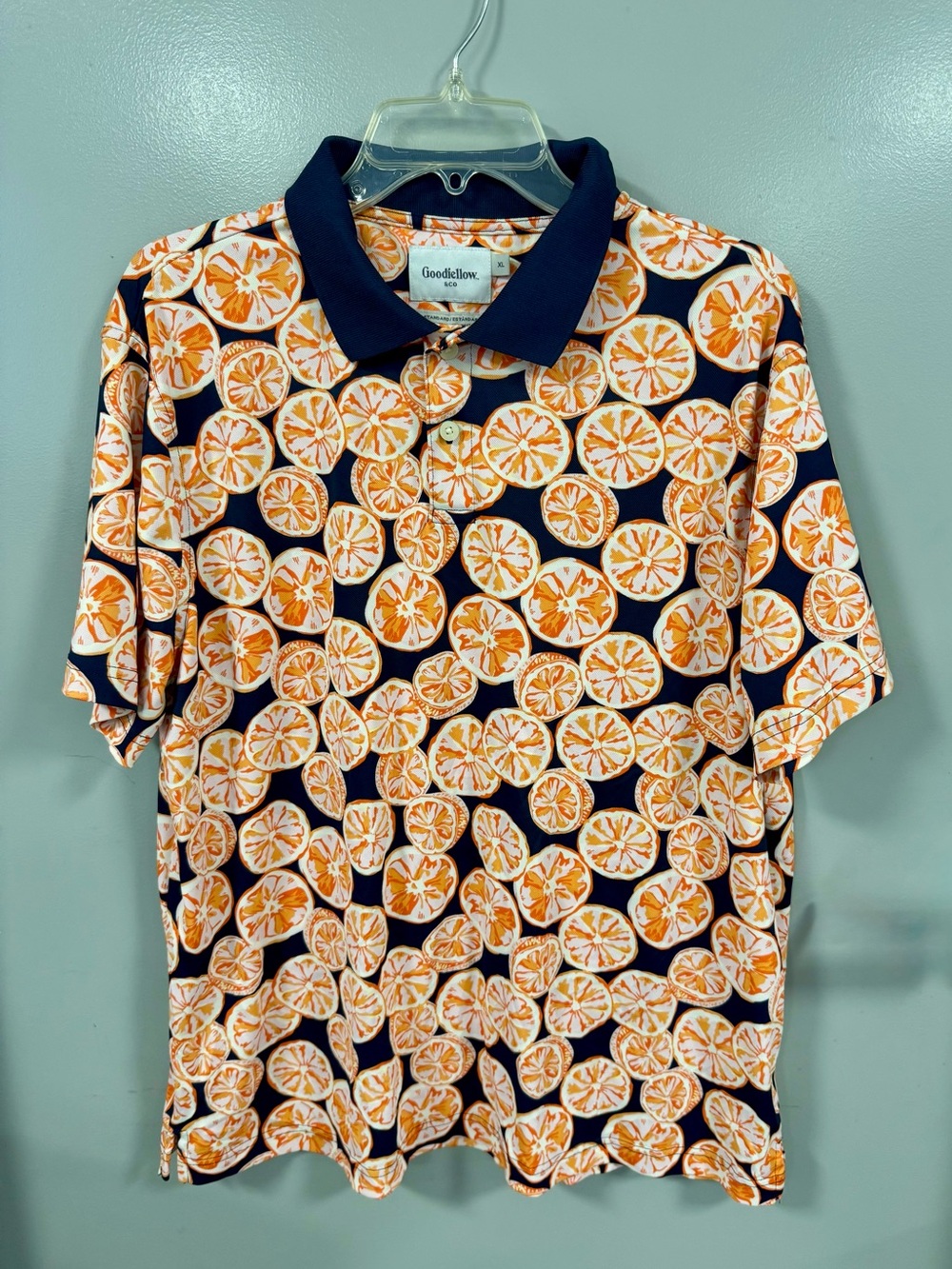 Goodfellow & Co Navy Polo with Orange Slice Print-XL